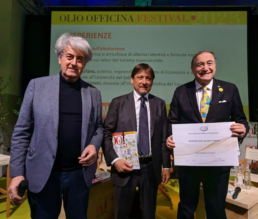 Il Senatore Dario Stefano e il Prof. Francesco Lenoci presentano il libro: “OLEOTURISMO” – Lenoci riceve la carica di Sommelier Onorario