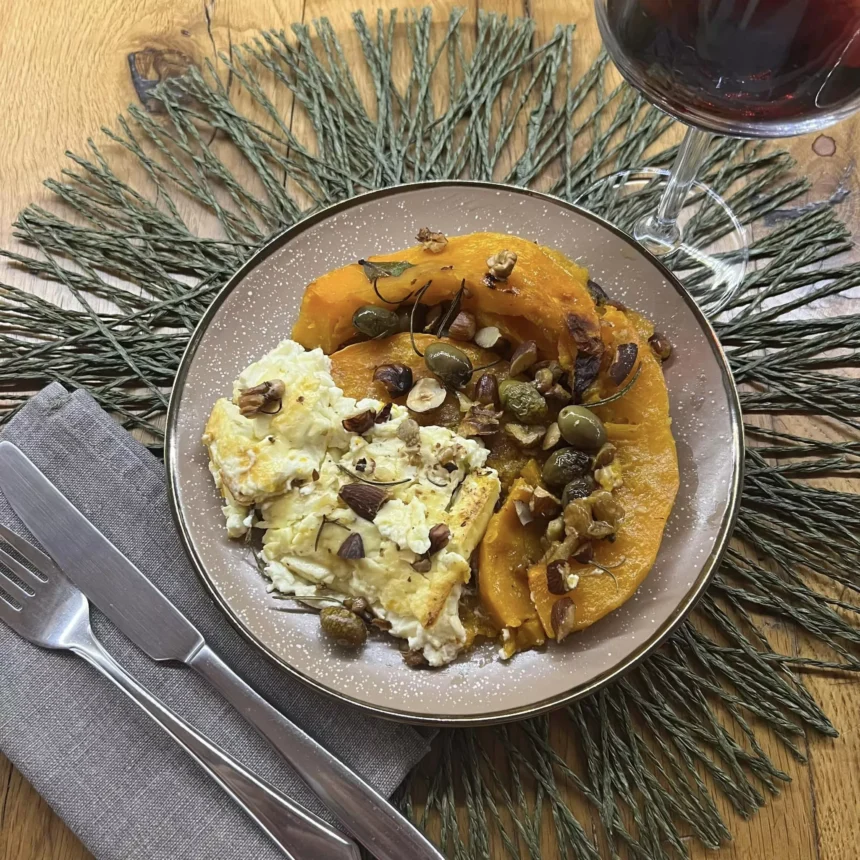 “Mangiare con gli Occhi”: In Cucina con Tina Radicchio –La zucca con Feta, olive e Frutta secca