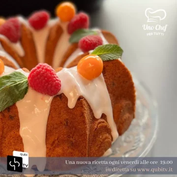 “Mangiare con gli Occhi”: In Cucina con Ilaria Bertinelli – CIAMBELLA ALLE MANDORLE con glassa e frutta fresca