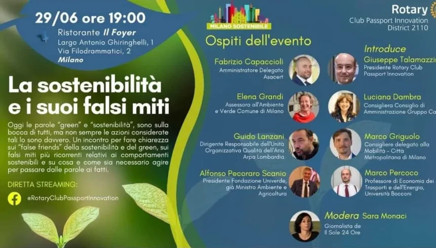 A Milano venerdì 29 giugno “La Sostenibilità e i suoi falsi miti”