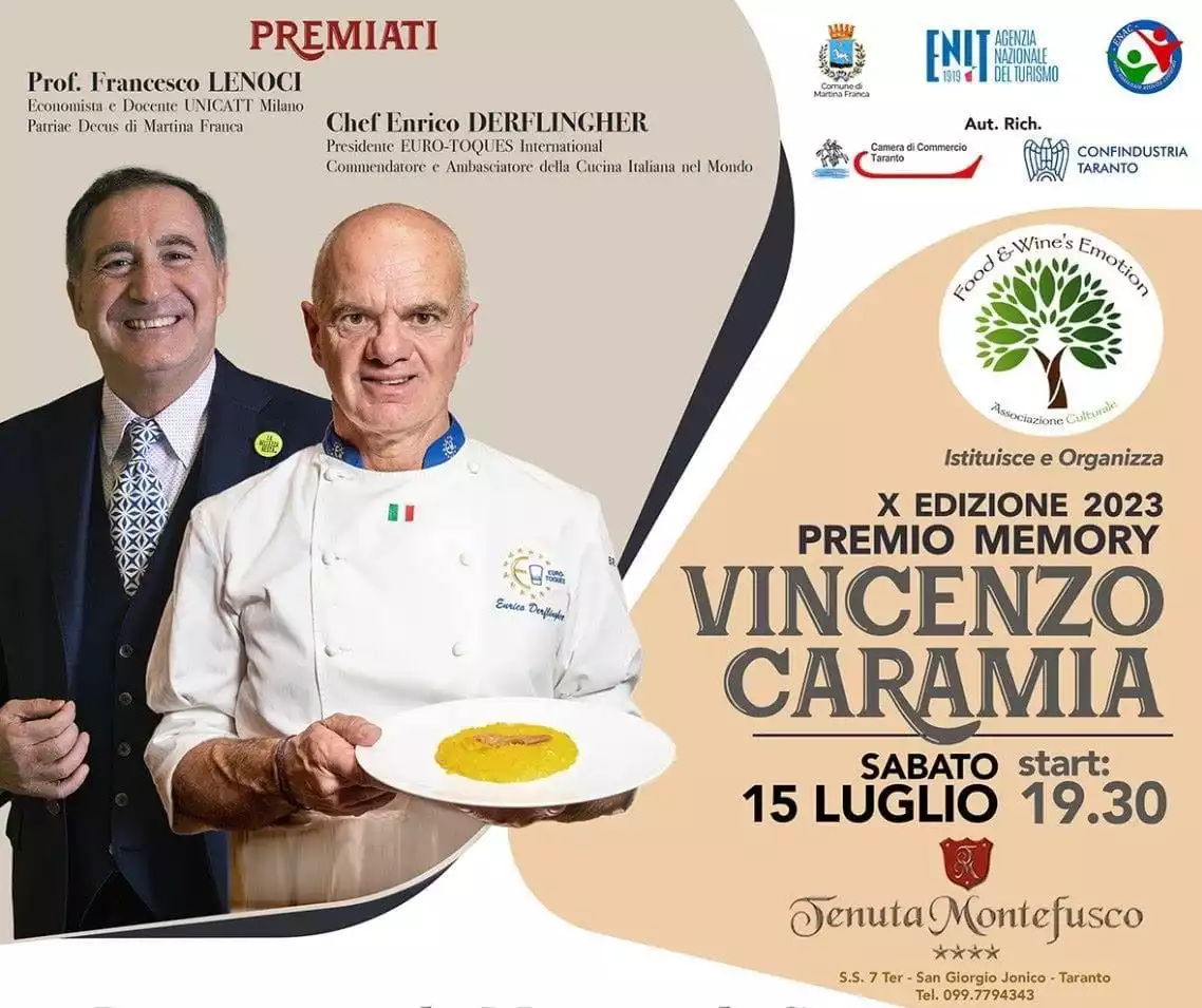 Il premio dedicato a Vincenzo Caramia per far crescere anche la Puglia dell’enogastronomia.