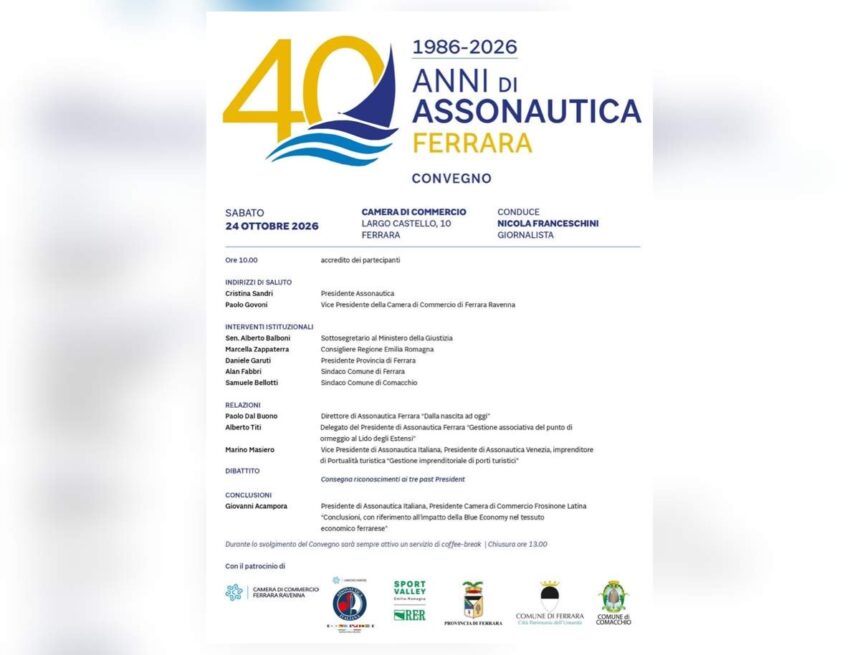 Assonautica Ferrara compie quarant'anni: convegno alla Camera di Commercio il 24 ottobre