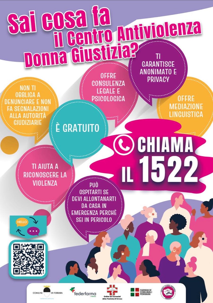 La locandina con i servizi del Centro Antiviolenza esposta nelle farmacie